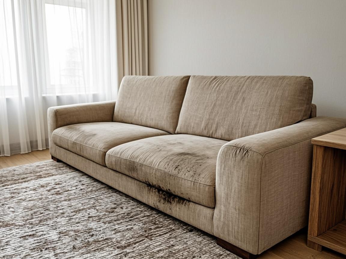 Dirty sofa cushions with visible stains before cleaning